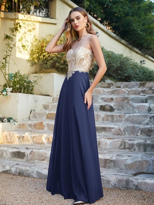 Elegant Jewel Neck Chiffon Formal Dress Floor Length A-line Lace Appliques Bridesmaid Dresses_29