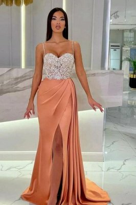 Charming Sweetheart Crystals Mermaid Prom Dress Sleeveless Satin Side Slit Party Dress with Straps_6