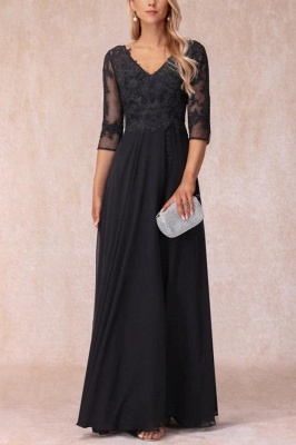 Elegant Black Mother of the Bride Dresses Long with Half Sleeves Chiffon Lace Wedding Guest Wear Dress