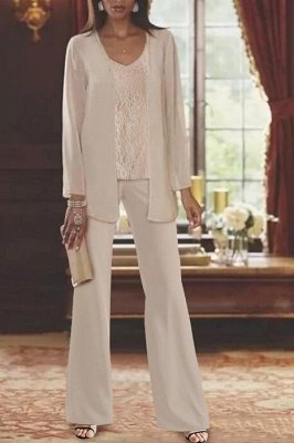 Chiffon 3 Piece Mother of the Bride Jumpsuit Long Sleeves Wedding Formal Pant Suits