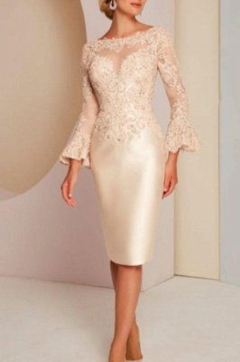 Elegant Satin Knee Length Mother of the Bride Dress Lace Wedding Wear Formal Dress