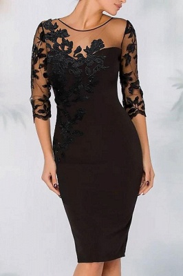 Amazing Half Sleeves Bodycon Wedding Guest Dress Crew Neck Knee Length Lace Mother of the Bride Dress