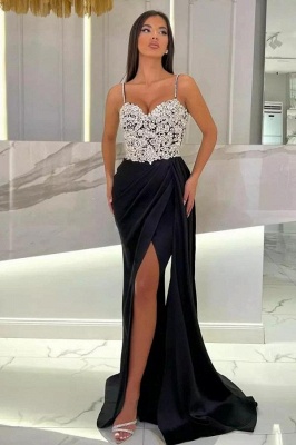 Charming Sweetheart Crystals Mermaid Prom Dress Sleeveless Satin Side Slit Party Dress with Straps_3