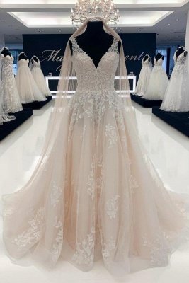 Elegant Lace A-line Wedding Dress Tulle Appliques Bridal Dress