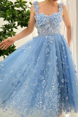 Chic Sky Blue Tulle Flower Aline Evening Dress Sweetheart Straps Special Occasion Dress