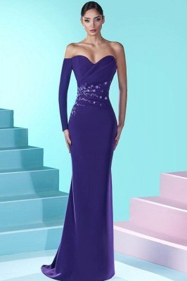 Sweetheart One Shoulder Purple Mermaid Bodycon Prom Dresses with Lace Appliques