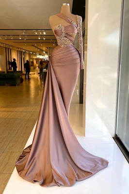 Charming One Shoulder Satin  Cloumn Prom Dress 3D Crystals