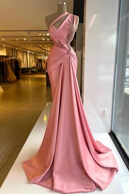 One Shoulder Ruched Strech Satin Long Mermaid Prom Dresses