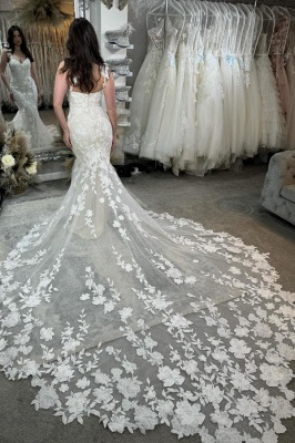 Gorgeous Sweetheart Tulle Lace Mermaid Wedding Dresses with Floral Appliques_3