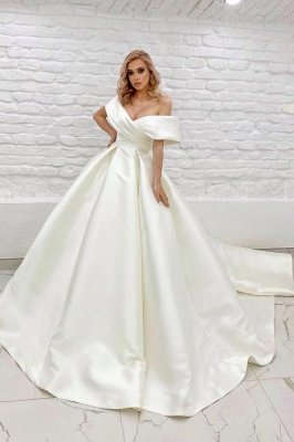 Elegant Off-the-Shoulder White Satin A-line Wedding Dresses