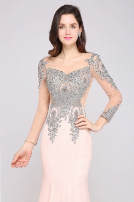 ARELY | Mermaid Sweep Train Pink Elegant Evening Dresses with Appliques_6