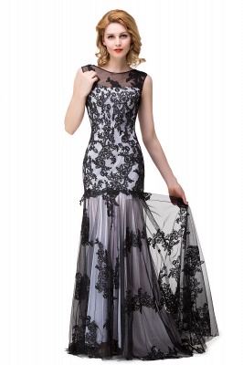 DANIELA | Scoop Neck Mermaid Black lace Applique Evening Prom dresses_1