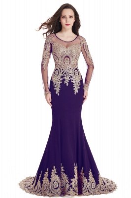 Crystal | Sexy Mermaid Lace Appliques Long Sleeves Prom Dresses with Beadings_5