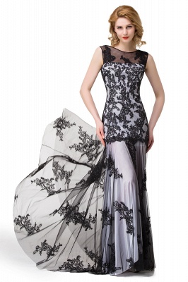 DANIELA | Scoop Neck Mermaid Black lace Applique Evening Prom dresses_13