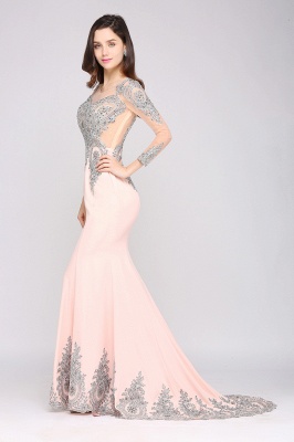 ARELY | Mermaid Sweep Train Pink Elegant Evening Dresses with Appliques_9