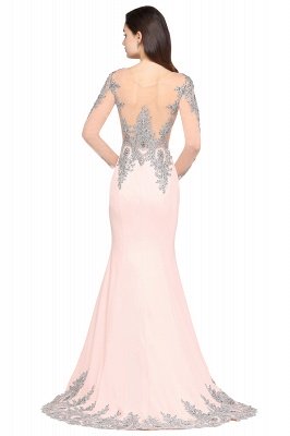 ARELY | Mermaid Sweep Train Pink Elegant Evening Dresses with Appliques_5