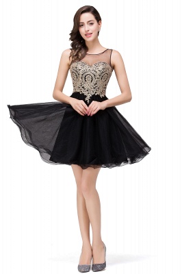 Sleeveless Appliques Elegant Black Tulle Homecoming Dress UK_6