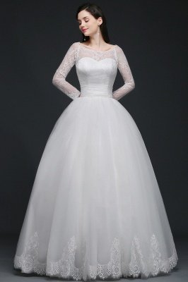 Elegant Princess Wedding Dress with Sleeves Scoop Tulle White_2