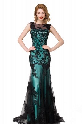 DANIELA | Scoop Neck Mermaid Black lace Applique Evening Prom dresses_7