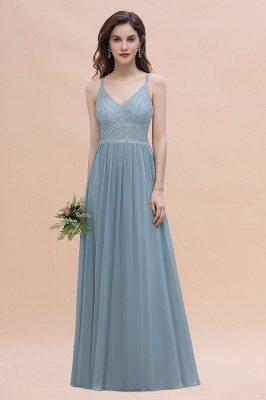 Gorgeous Dusty Blue A-line Bridesmaid Dress Simple V-neck Straps Chiffon Wedding Guest Dress_1