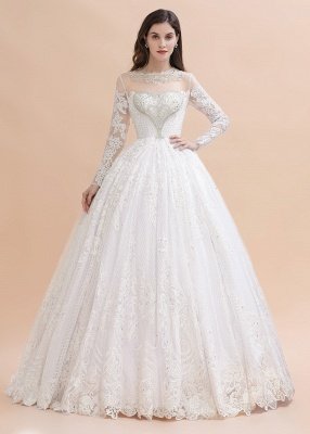 Gorgeous Long Sleeve Wedding Dress Beads White/Ivory with Lace Appliques_1