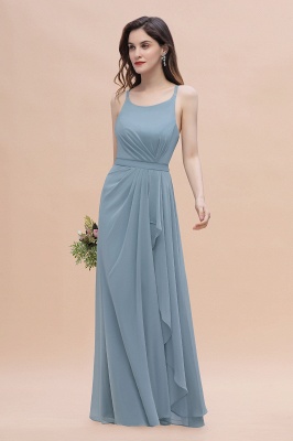 Gorgeous Dusty Blue Chiffon Bridesmaid Dress with Side Slit_6
