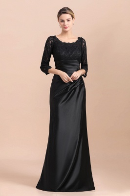 Stylish Jewel 3/4 Sleeves Black Long Satin Lace Mother of Bride Dress