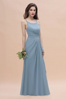 Gorgeous Dusty Blue Chiffon Bridesmaid Dress with Side Slit_7