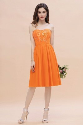 Pretty Strapless Orange Short Bridesmaid Dresses Knee Length Wedding Party Dress_5