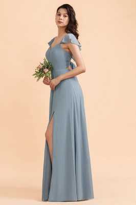 Dusty Blue Chiffon Bridesmaid Dress with Side Slit Sweetheart Long Wedding Guest Dress_6