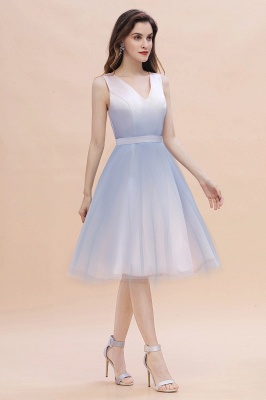 Elegant Gradient V-Neck Gray Mini Dress Tea Length party daily to life Dress_10