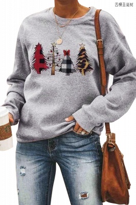 Leopard Printed Plaid Trees Christmas Sweatshirt Long Sleeve Lightweight Pullover Tops Blouse Women_2