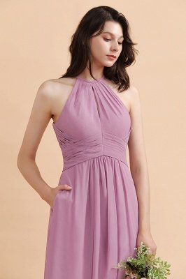 Chic Halter Wisteria Chiffon Bridesmaid Dress Backless Wedding Party Dress with Pocket_8