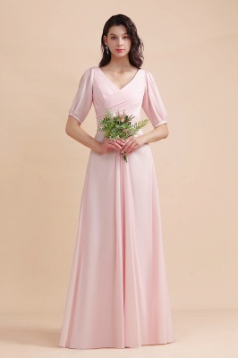 Simple Half Sleeves Pink Chiffon Bridesmaid Dress A-line Wedding Party Dress_7