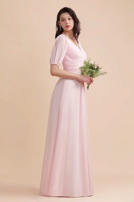 Simple Half Sleeves Pink Chiffon Bridesmaid Dress A-line Wedding Party Dress_8