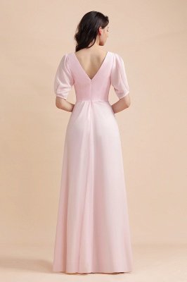 Simple Half Sleeves Pink Chiffon Bridesmaid Dress A-line Wedding Party Dress_3