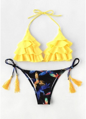 Women Sexy Bikini Set Ruffles Self-tie Two Pieces Frill Beach Swimwear_5
