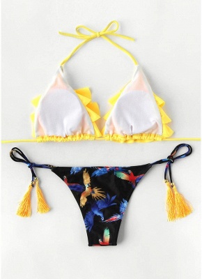 Women Sexy Bikini Set Ruffles Self-tie Two Pieces Frill Beach Swimwear_4