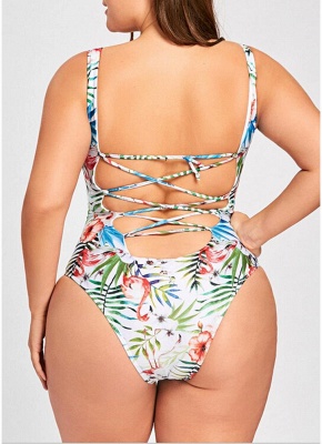 Women Plus Size One-Piece  Lace-Up Backless Wireless Swimsuits Beach Wear_3