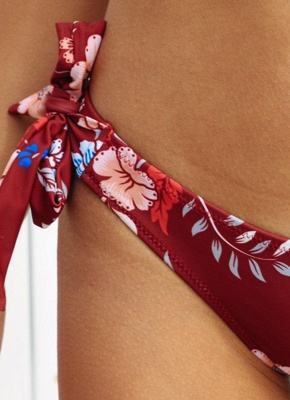 Women Two Piece Sexy Bikini Set Floral Printed Bandeau Strapless Bandage Push Up Low Waist  Swimwear_3
