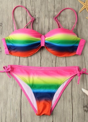 Gradient Rainbow Print Underwire 3/4 Cup Women's Sexy Bikini_5