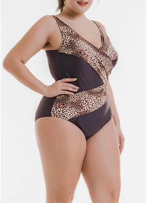 Women Plus Size One Piece Swimsuit Leopard Print Monokini  Swimwear_4