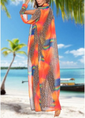 Women Leopard Print Chiffon Cardigan Sexy Bikini CoverUp Beach Boho Outwear Maxi Coverups_4