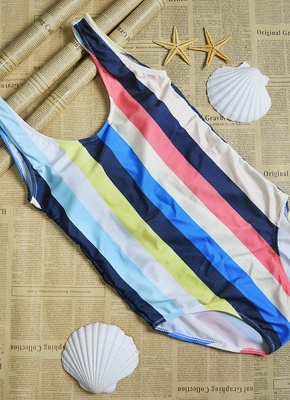 Women Striped Swimsuit Backless High Cut  Beach Playsuit_4