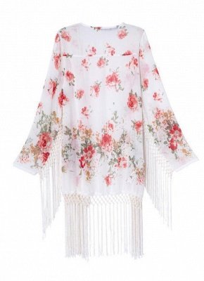 Fashion Floral Print Tassel Long Sleeve Chiffon Kimono_3