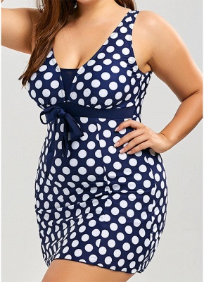 Plus Size Push Up Polka Dot Print Open Back Bow One Piece Swimsuit_3