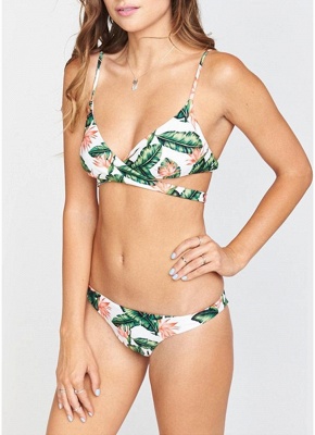 Women Sexy Bikini Set Leaves Print Padded Top Bottom Bandage Beach  Swimsuit Swimwear_2
