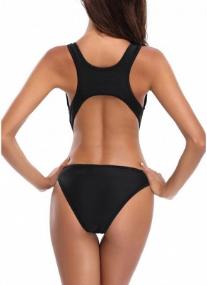 Cut out Lace Up Solid Racer One Piece Swimsuit_4