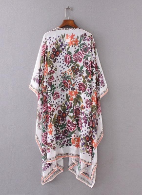size Chiffon Floral Print Asymmetric Loose Long Kimono_5