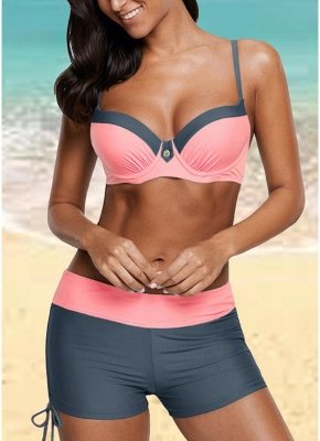 Color Block Patches Underwire Push Up Padded Sexy Bikini_1